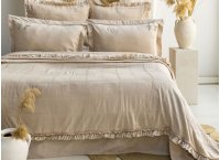 Постельное белье Washed Cotton Saheser - Fiorella Beige с вышивкой и покрывалом (Турция), евро